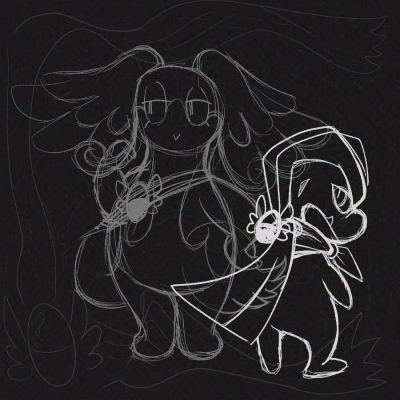 sketch of an audino and a bagon, the latter with it's back turned to the viewer.