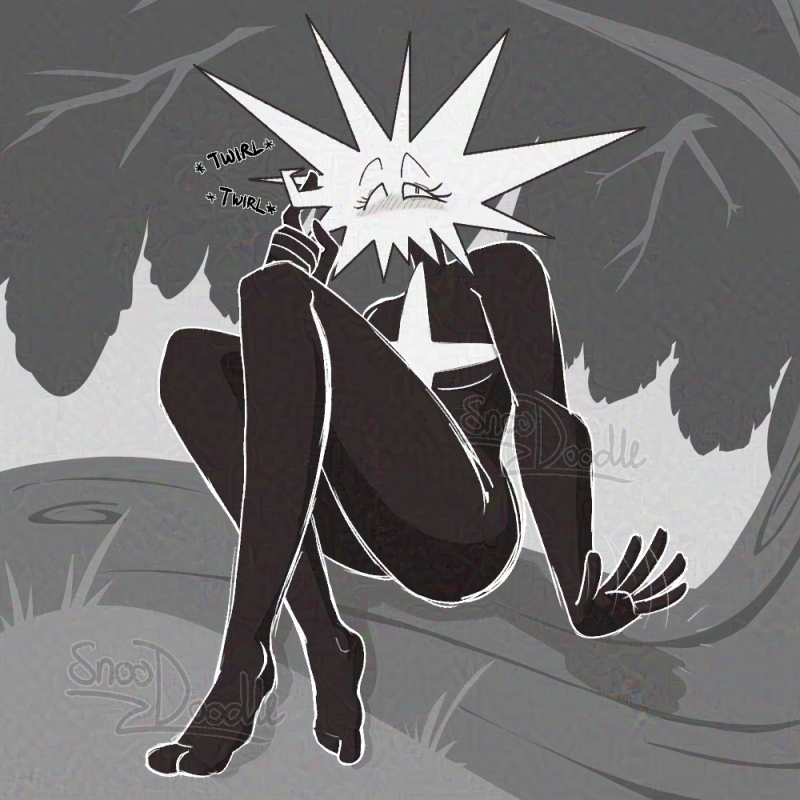 Loop, a character from In Stars and Time, sitting under the favor tree and winking.