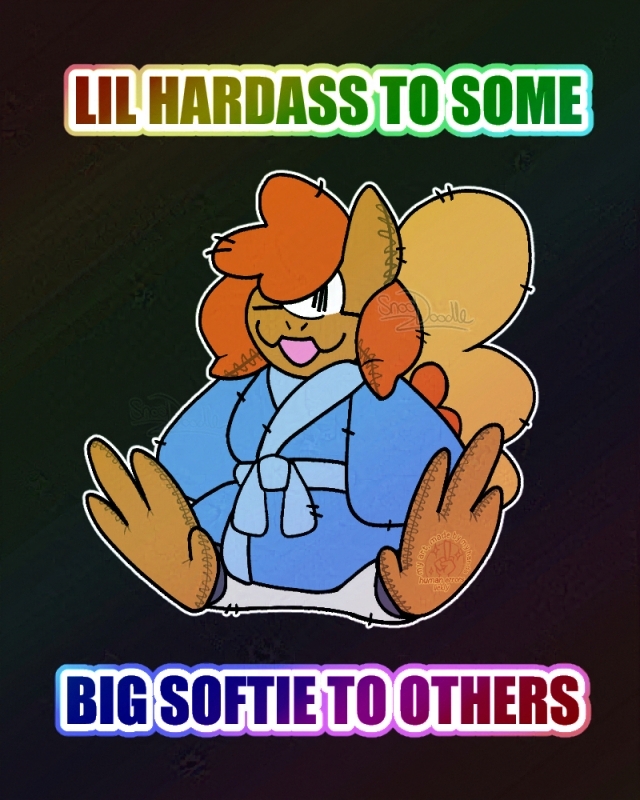 Plushie Tzun, captioned 'LIL HARDASS TO SOME, BIG SOFTIE TO OTHERS'