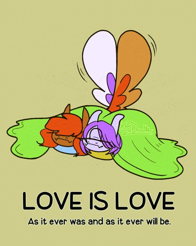Tzun and Urama sharing a blanket, captioned 'LOVE IS LOVE. As it ever was and as it ever will be'